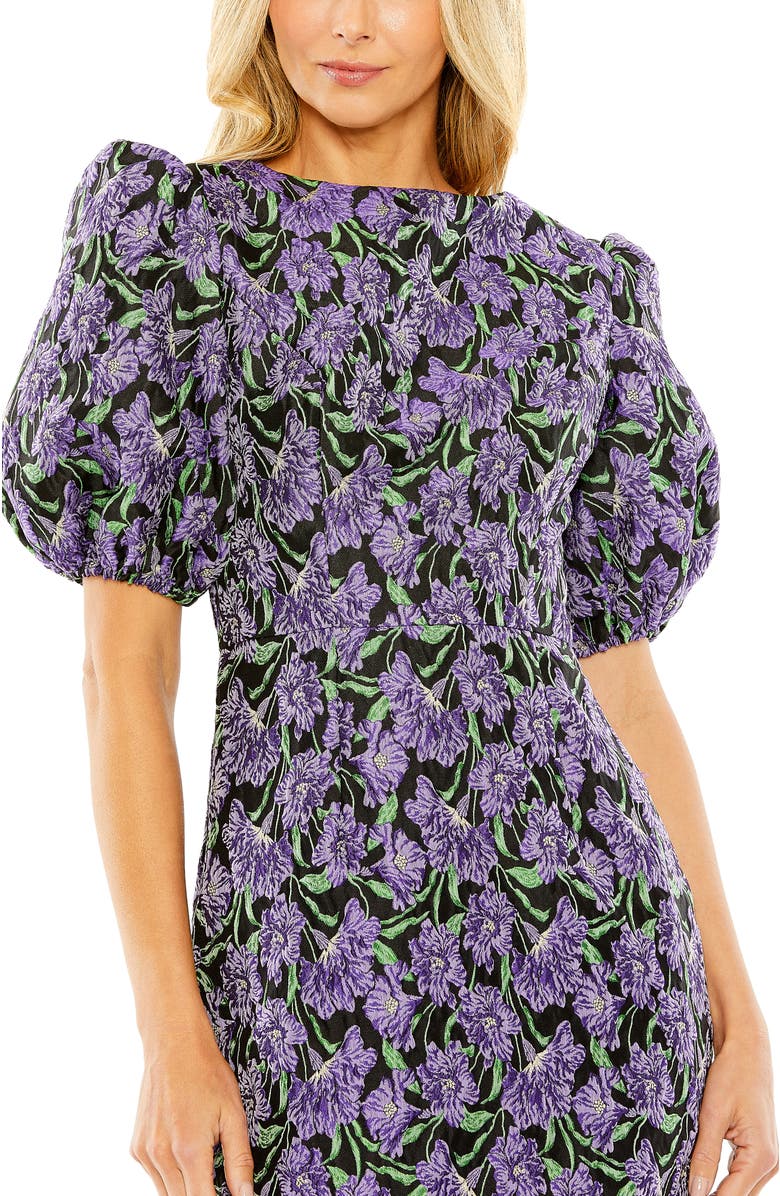 Mac Duggal Bubble Sleeve Brocade Mini Dress, Alternate, color, Purple Multi