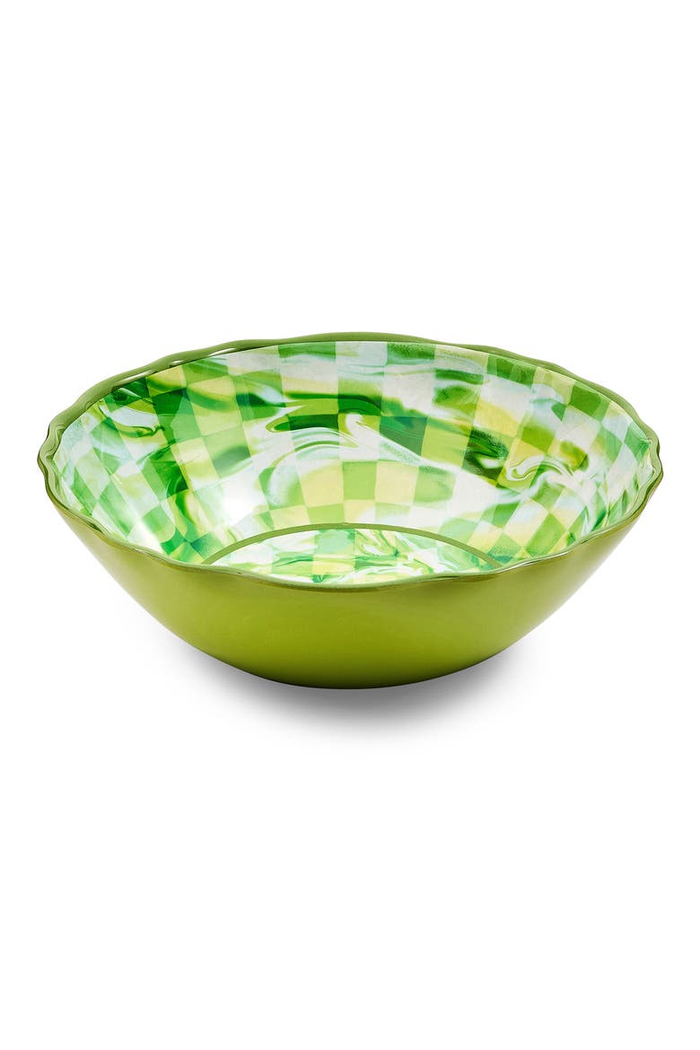 Green Marble Check Melamine Serving Bowl, Main, color, GREEN