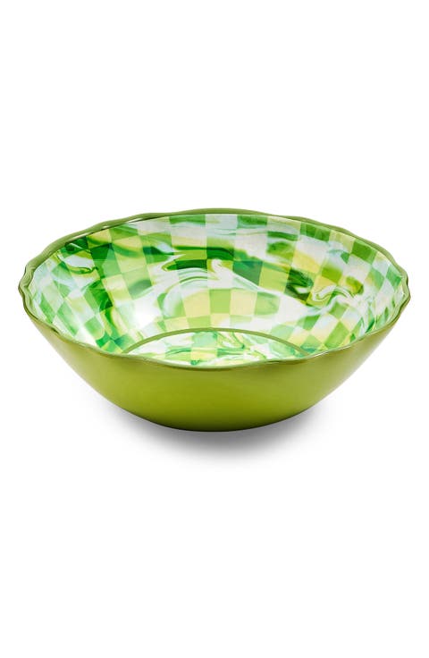 Green Marble Check Melamine Serving Bowl