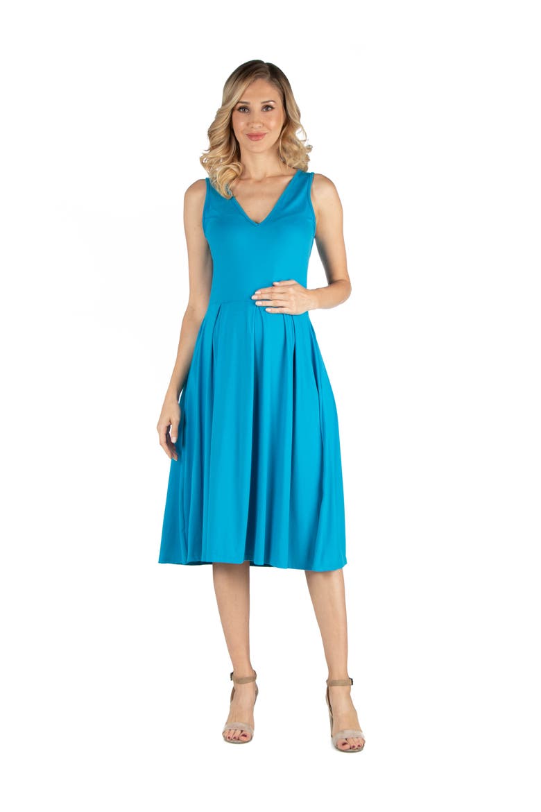 Maternity Fit and Flare Sleeveless Midi Dress with Pockets, Main, color, Turq