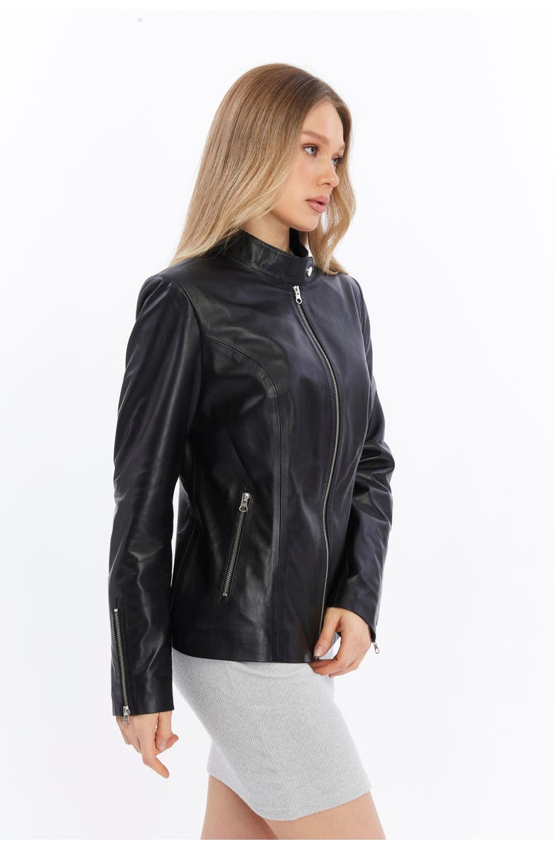 Furniq UK Elspeth Leather Jacket, Alternate, color, Black
