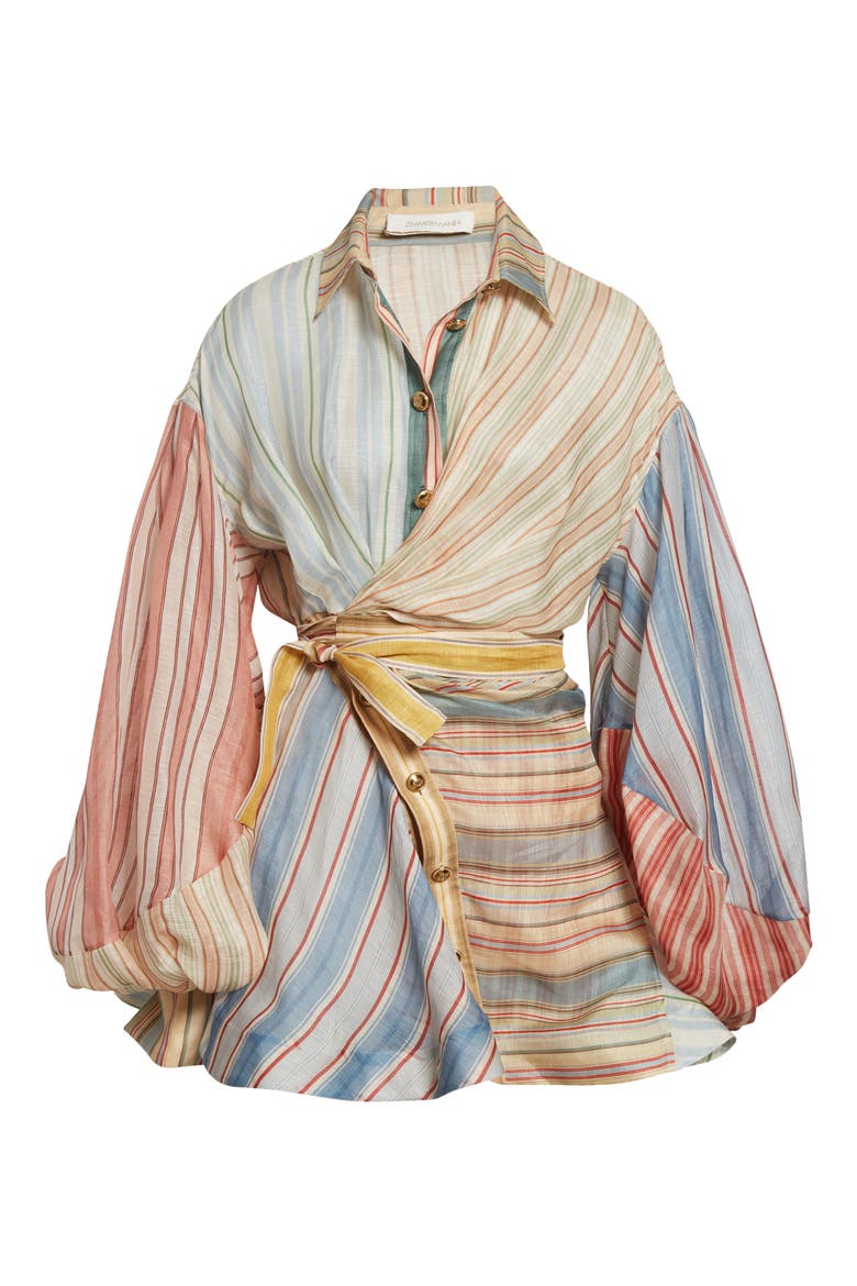 Rebellion Asymmetric Stripe Long Sleeve Linen & Silk Shirtdress, Alternate, color, SPLICED STRIPES