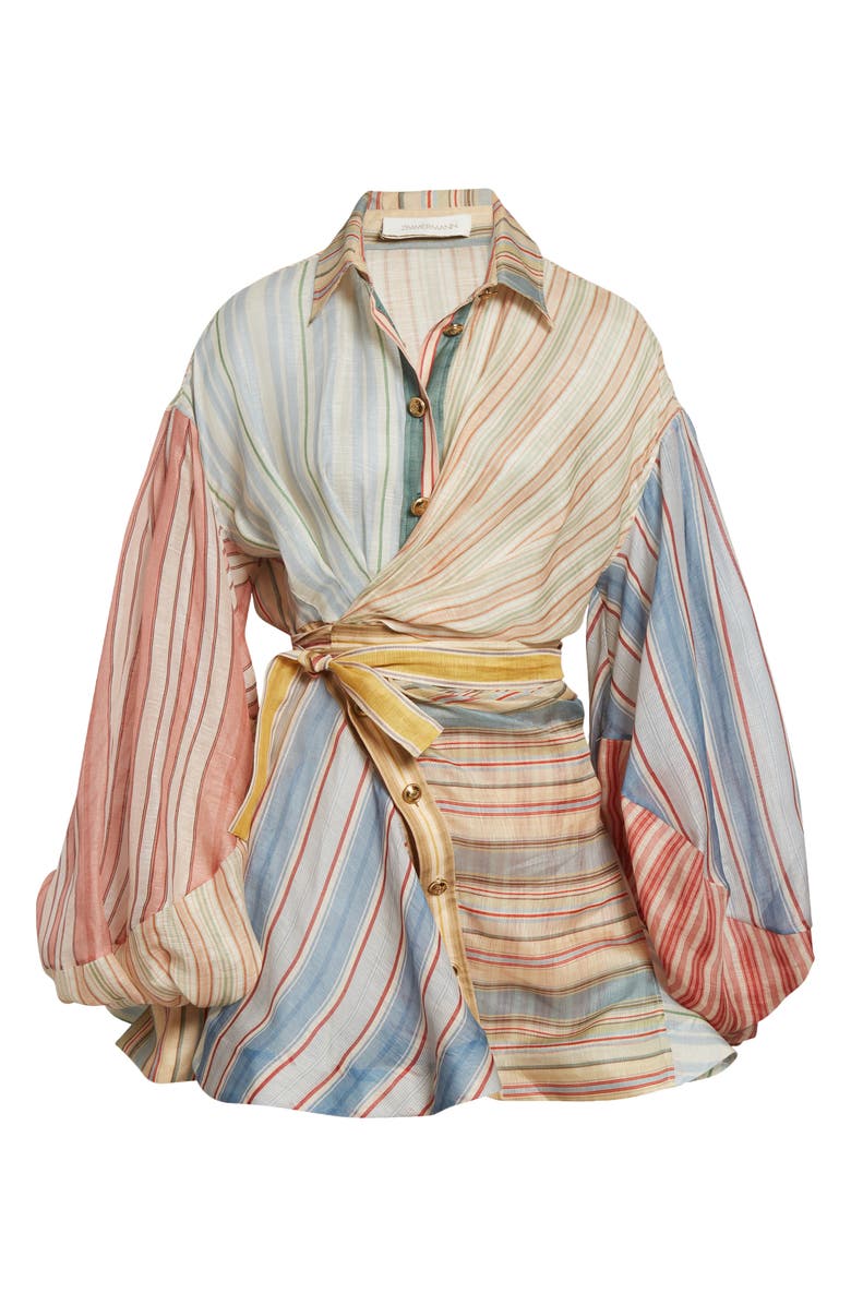 Zimmermann Rebellion Asymmetric Stripe Long Sleeve Linen & Silk Shirtdress, Alternate, color, Spliced Stripes