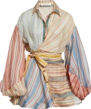 Zimmermann Rebellion Asymmetric Stripe Long Sleeve Linen & Silk Shirtdress
