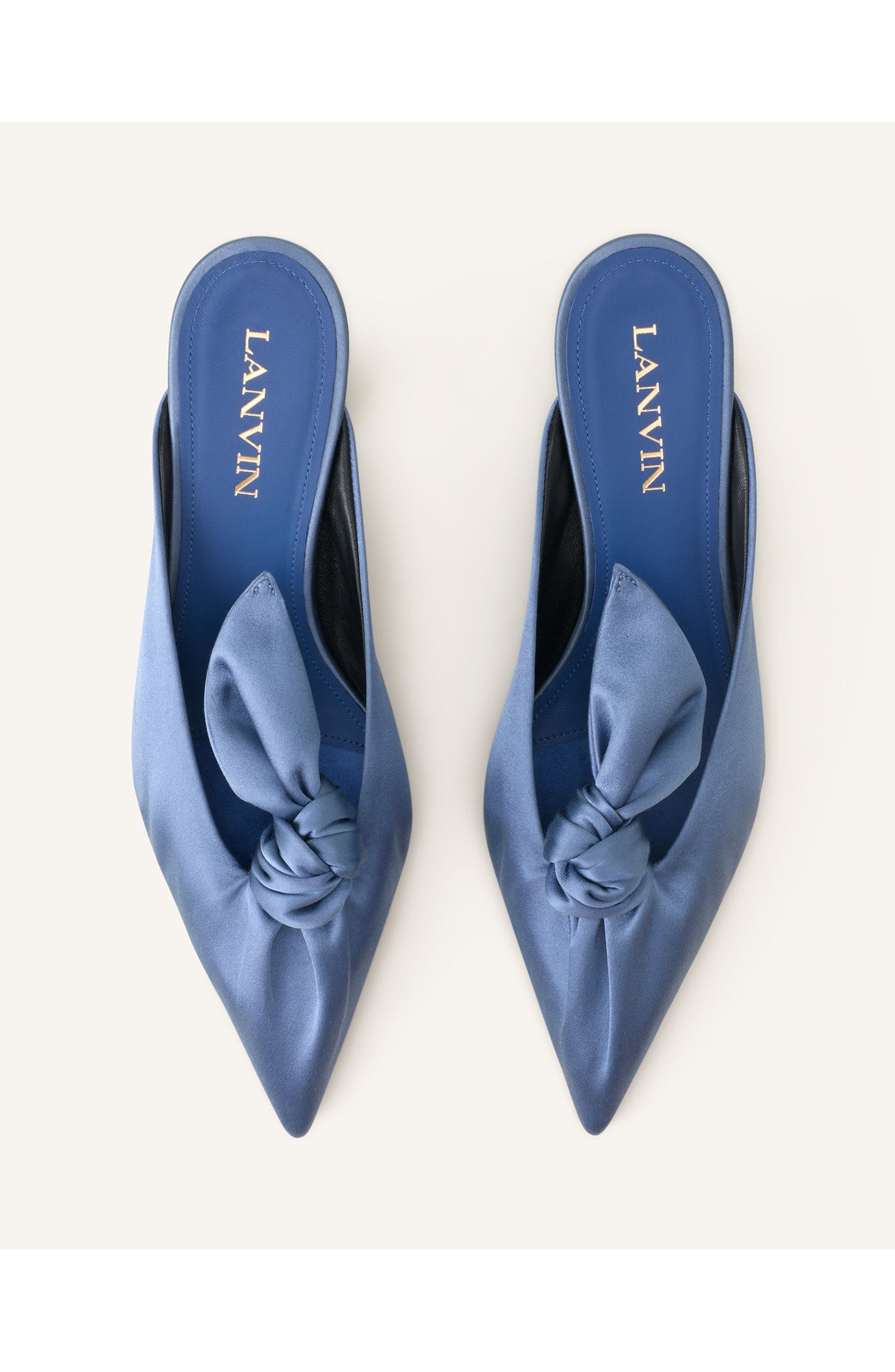 Lanvin Midnight Step Heeled Mules With A Satin Bow, Alternate, color, Lanvin Blue