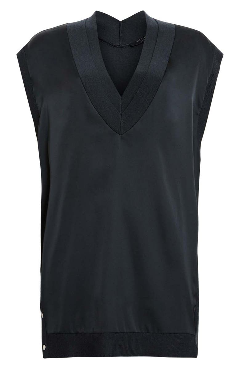 AllSaints Bern Side Snap Mixed Media Sweater Tank, Alternate, color, Collegiate Blue