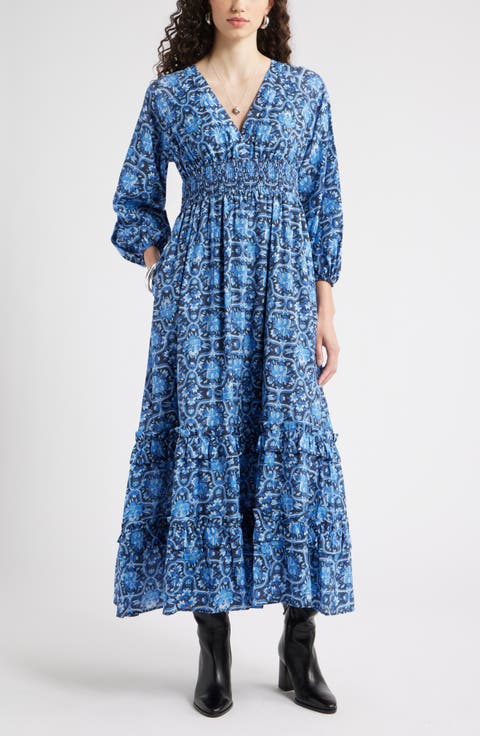 Tiered Ruffle Long Sleeve Maxi Dress