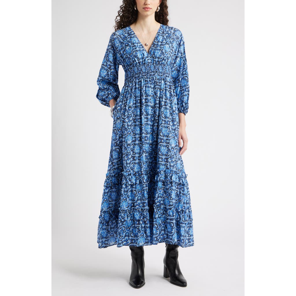 Chelsea28 Tiered Ruffle Long Sleeve Maxi Dress In Blue