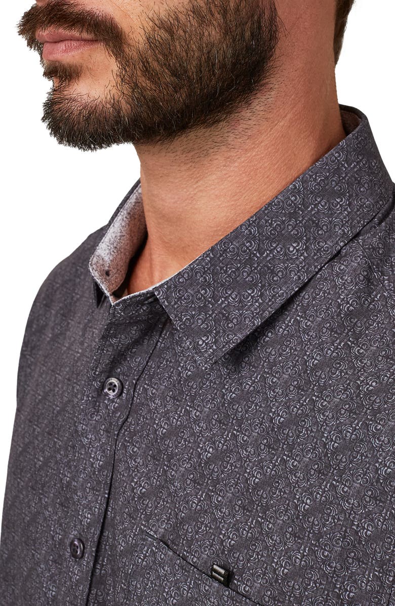 7 Diamonds Liberty Damask Print Performance Short Sleeve Button-Up Shirt, Alternate, color, 