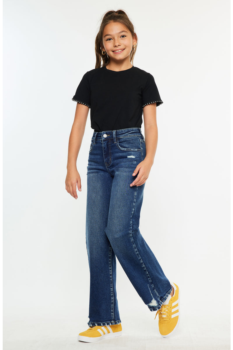 Dania High Rise Wide Leg Kids Jeans, Alternate, color, Dark Wash