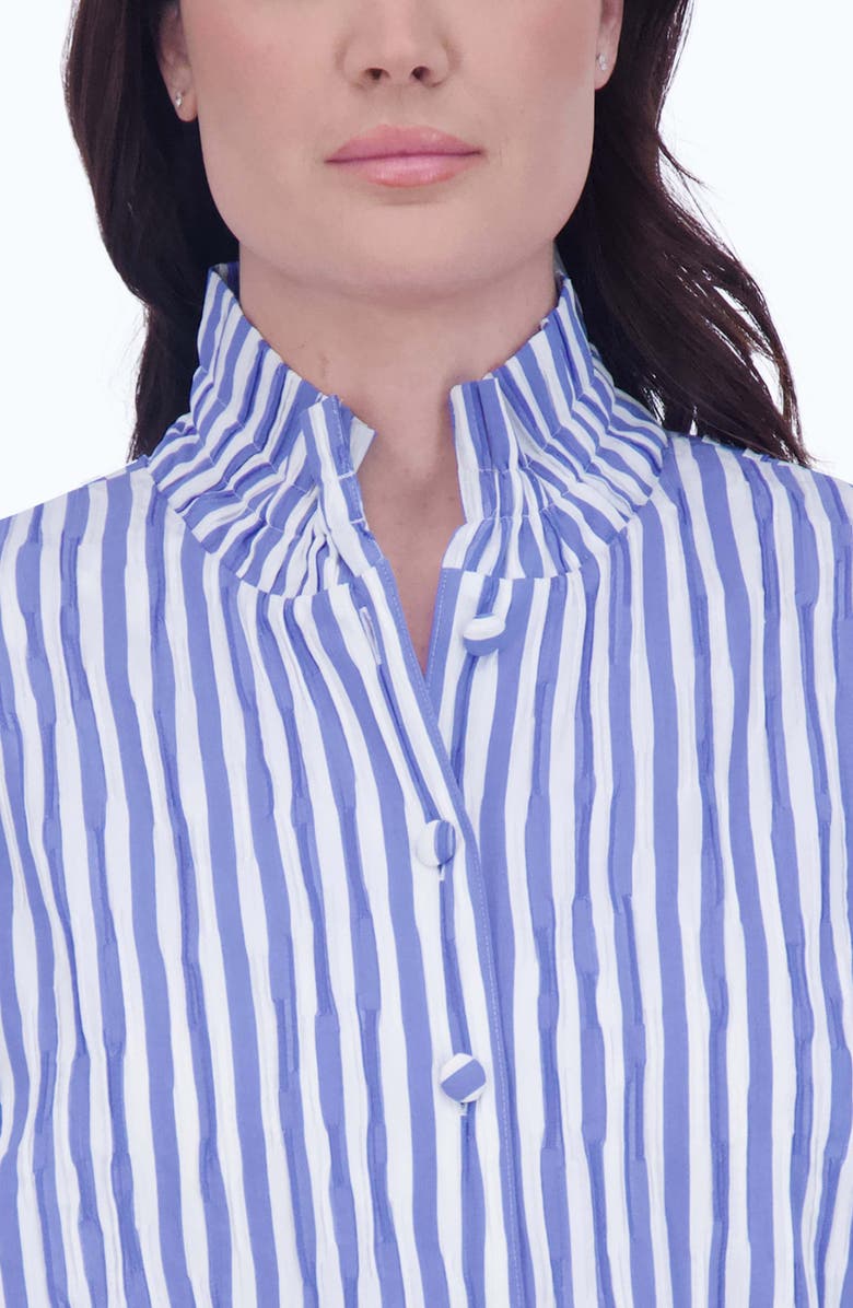 Foxcroft Carolina Stripe Crinkled Cotton Blend Button-Up Shirt, Alternate, color, 