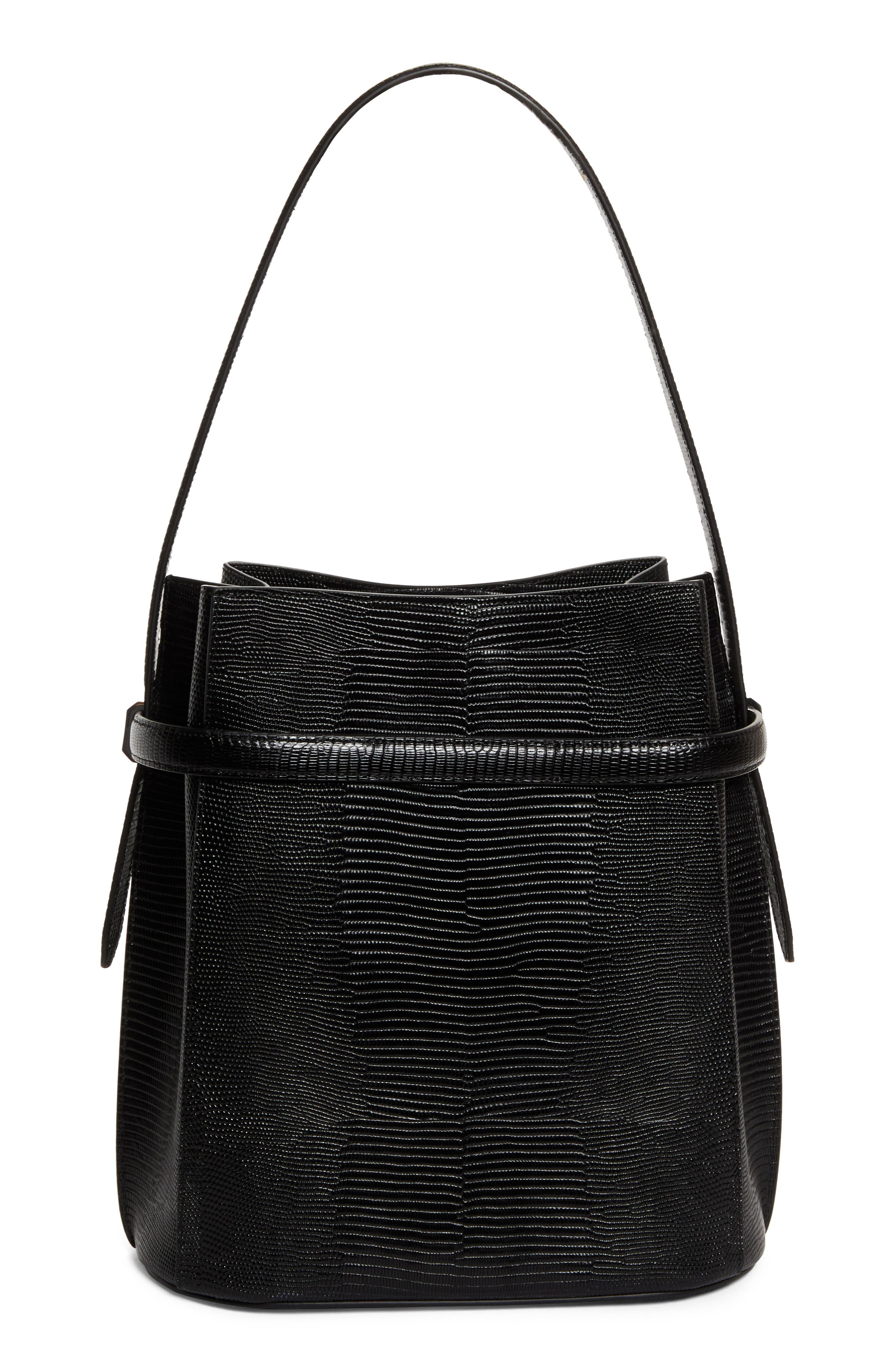 TOTEME Belted Lizard Embossed Leather Bucket Shoulder Bag, Alternate, color, 