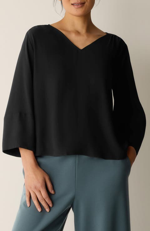 Lantern Sleeve Silk Top