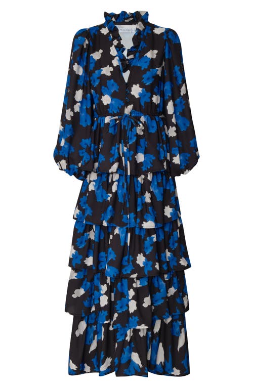 The Lulo Project The Storm Keeper Floral Ruffle Tiered Maxi Dress In Blue