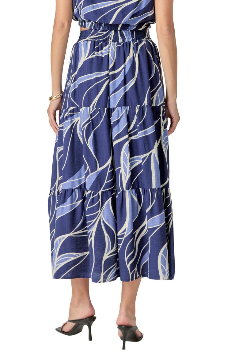 Print Tiered Maxi Skirt, Alternate, color, NAVY/ BLUE MULTI