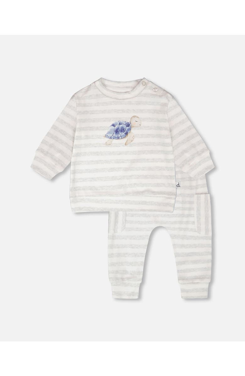Deux par Deux Soft Jersey Stripes Sweater and Pants Set, Main, color, White & Grey Stripes