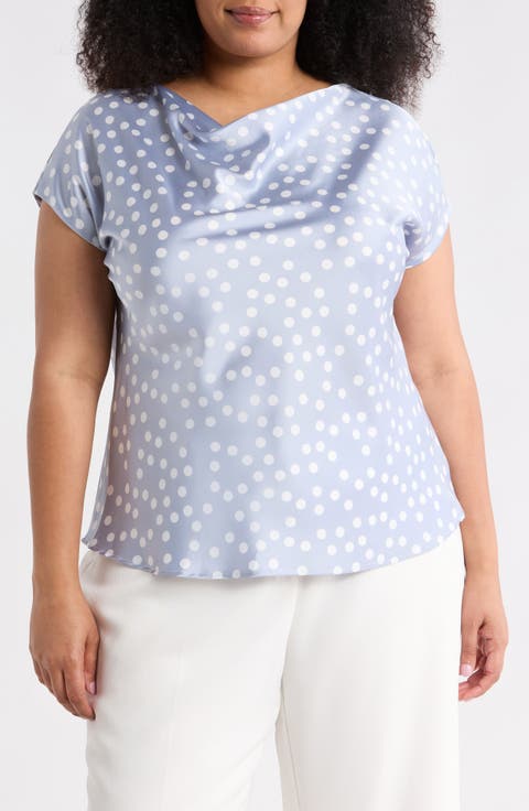 Cowl Neck Cap Sleeve Satin Top (Plus)