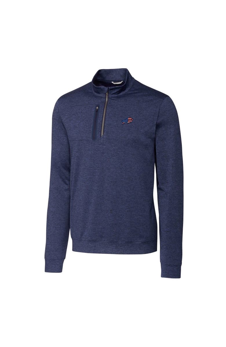 Cutter & Buck Men's Cutter & Buck Heathered Navy Buffalo Bills Big & Tall Stealth Quarter-Zip Jacket, Alternate, color, Navy