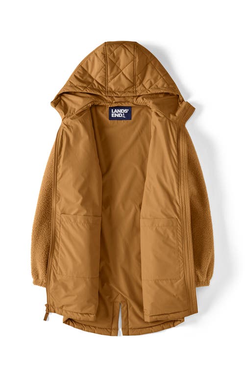 Lands' End High Pile Quilted Mixed Media Parka In Brown