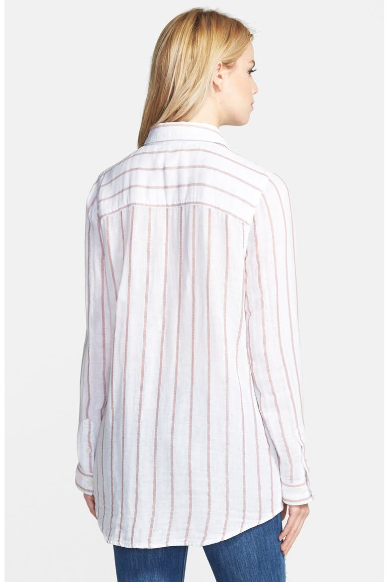Treasure&Bond Long & Lean Boyfriend Shirt, Alternate, color, CORAL SPICE TICKING STRIPE