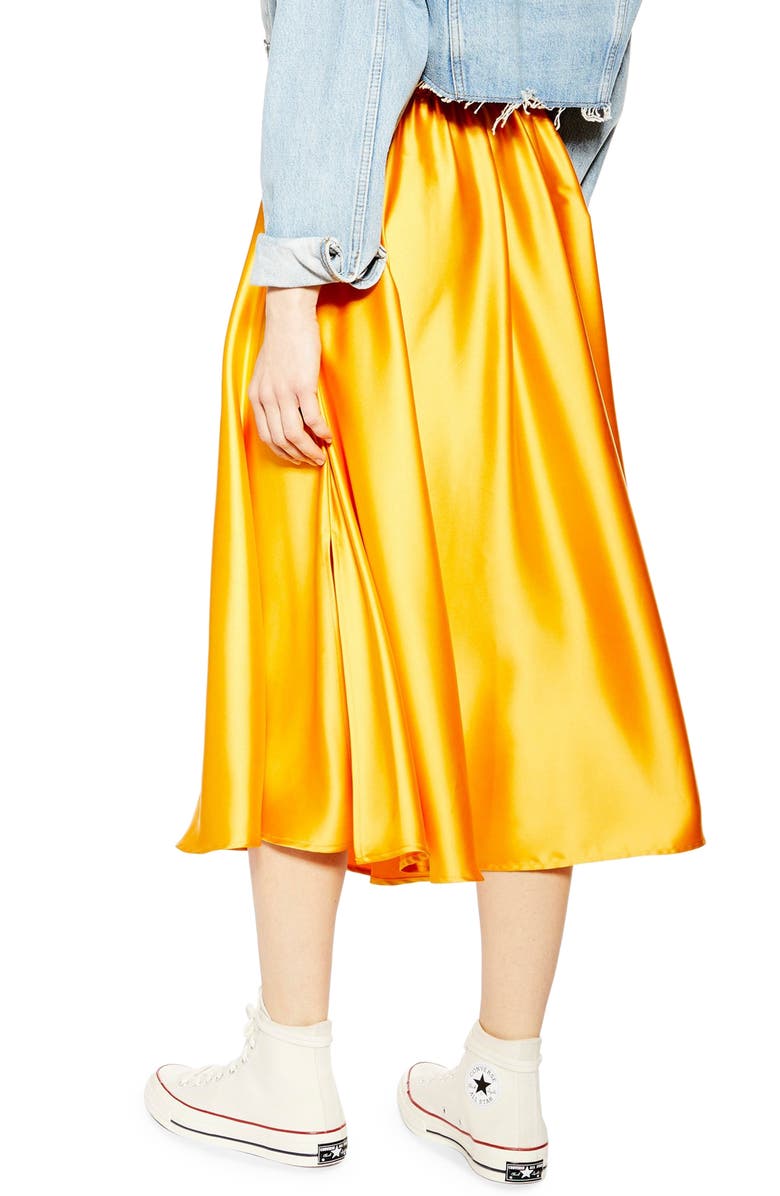 Topshop Full Circle Satin Midi Skirt, Alternate, color, 