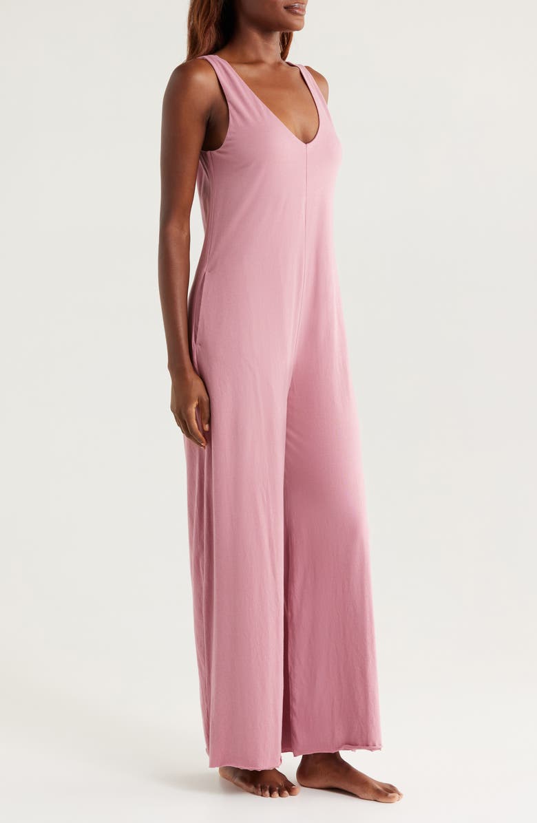 Lunya Organic Pima Cotton Wide Leg Lounge Jumpsuit, Alternate, color, Clarion Rose