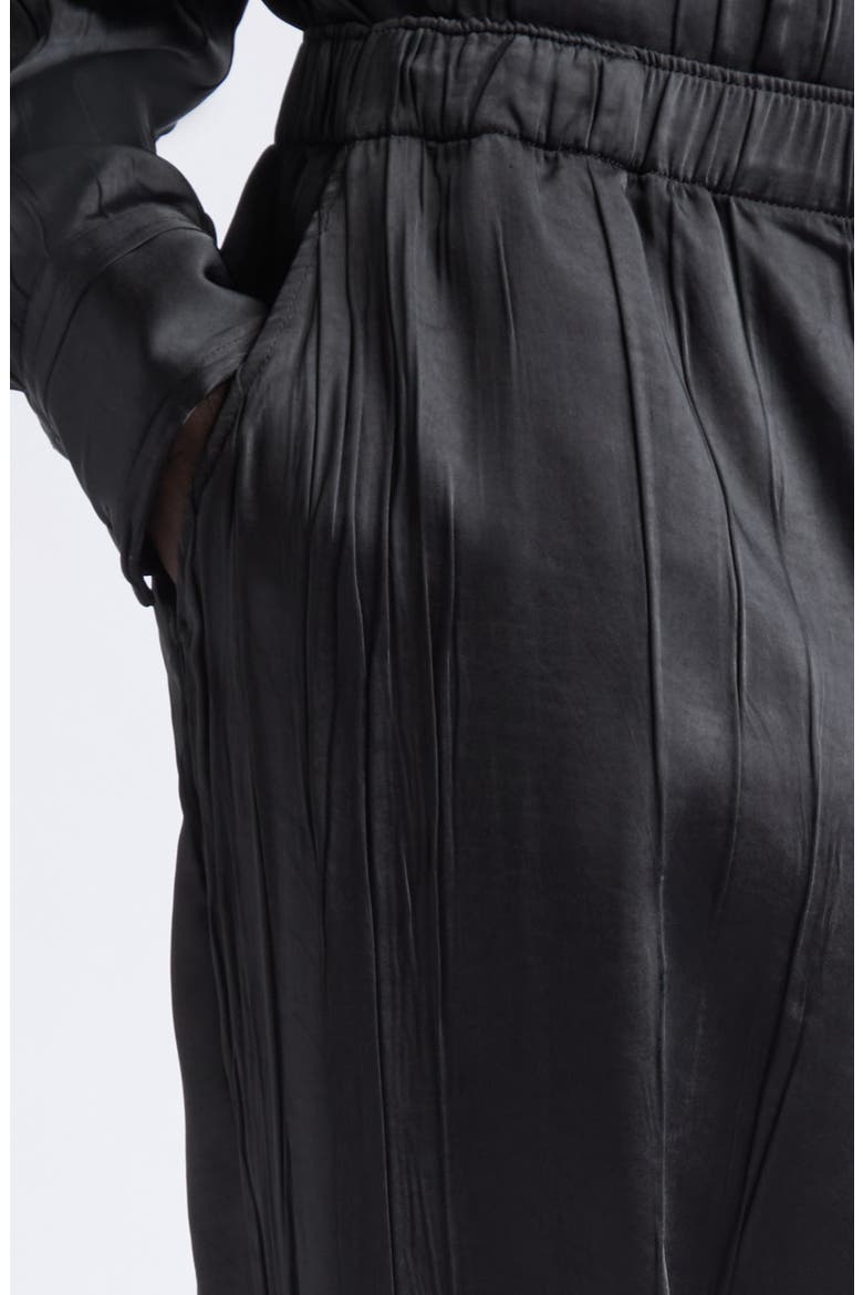 Crinkled Satin Wide Leg Pants, Alternate, color, BLACK