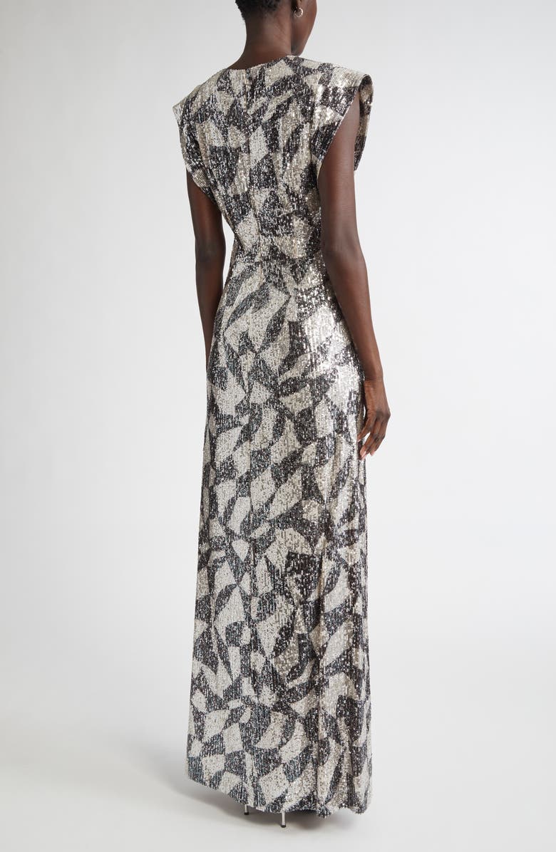 ST. JOHN Cubist Sequin Gown, Alternate, color, Ecru/ Black Multi