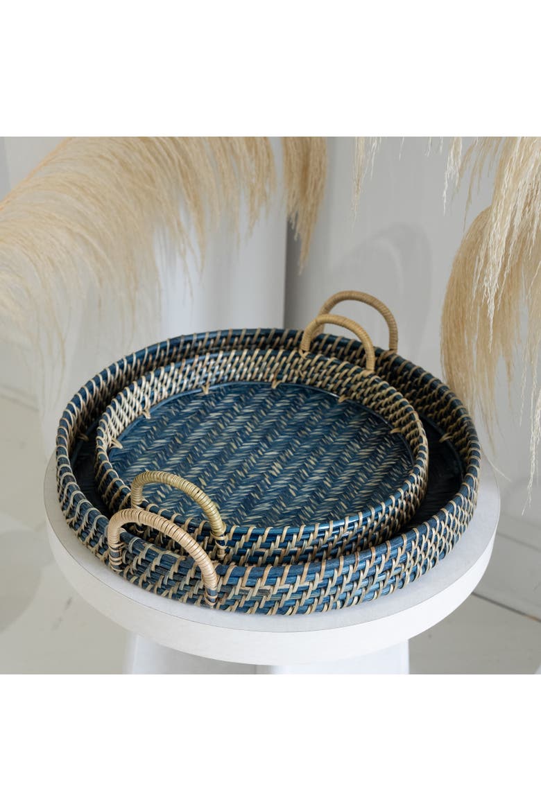 Round Rattan Tray, Alternate, color, Navy Small