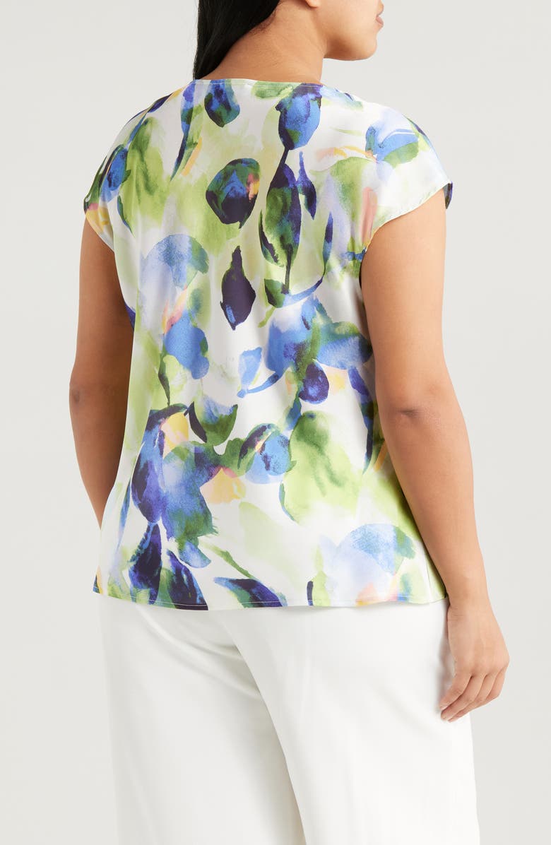 Tahari ASL Watercolor Cowl Neck Satin Top, Alternate, color, Fern Watercolor
