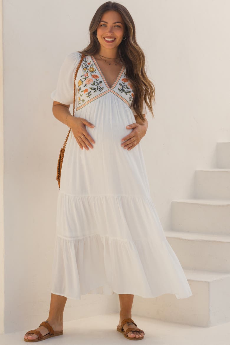 Floral Embroidered Midi Dress, Main, color, Ivory