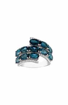 FZN Sterling Silver London Blue Topaz & Lab Created White Sapphire Ring