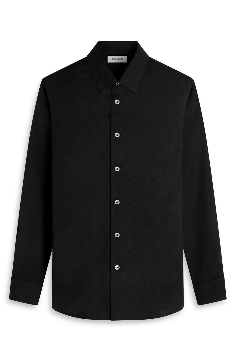 Bugatchi Julian Shaped Fit Floral Jacquard Stretch Cotton Button-Up Shirt, Alternate, color, Black