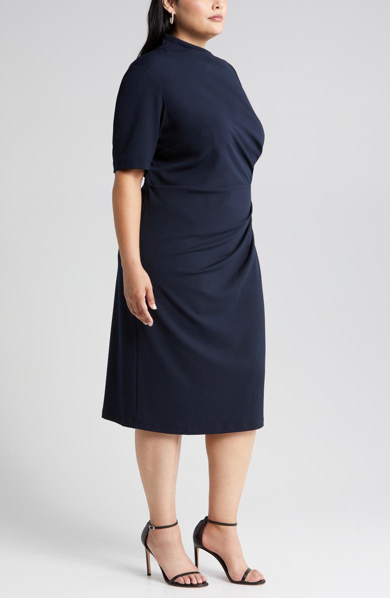 Maggy London Drape Midi Sheath Dress, Alternate, color, 