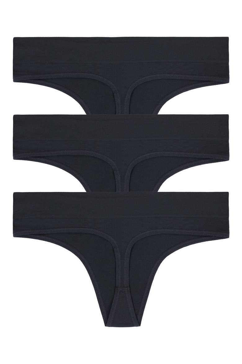 LiteWear Seamless 3-Pack Thongs, Alternate, color, BLACK