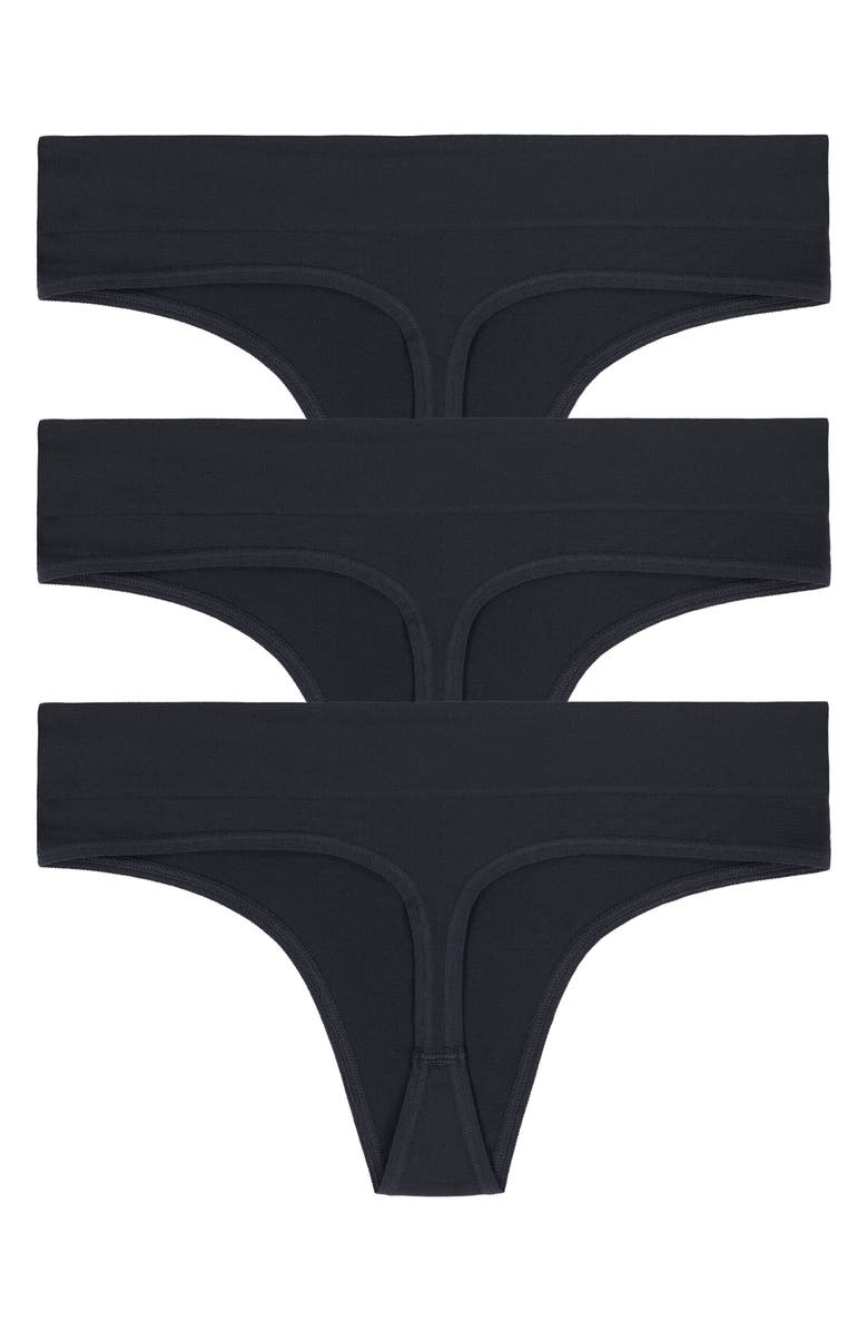 DKNY LiteWear Seamless 3-Pack Thongs, Alternate, color, Black