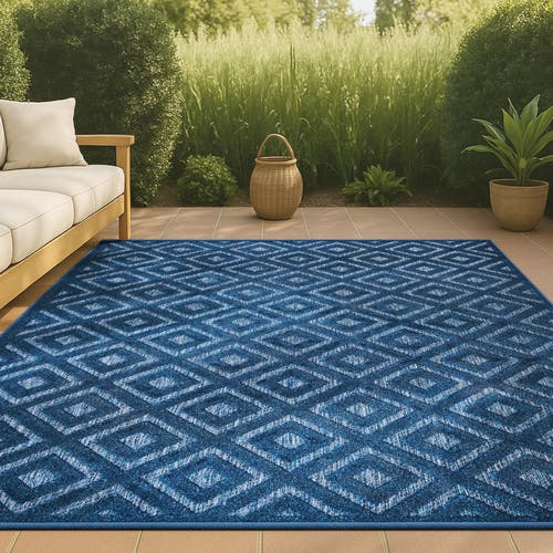 Jonathan Y Portmany Neutral Diamond Trellis Indoor/outdoor Area Rug In Blue