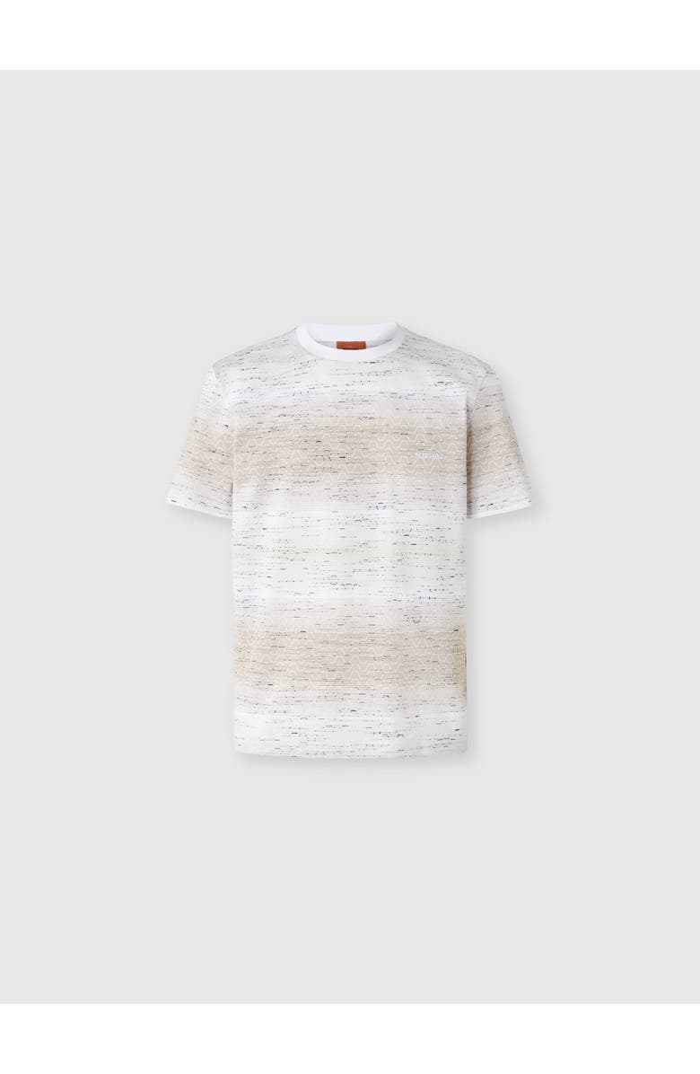 Missoni Crew-neck Cotton T-shirt With Jacquard Greek Motif, Main, color, Beige& White