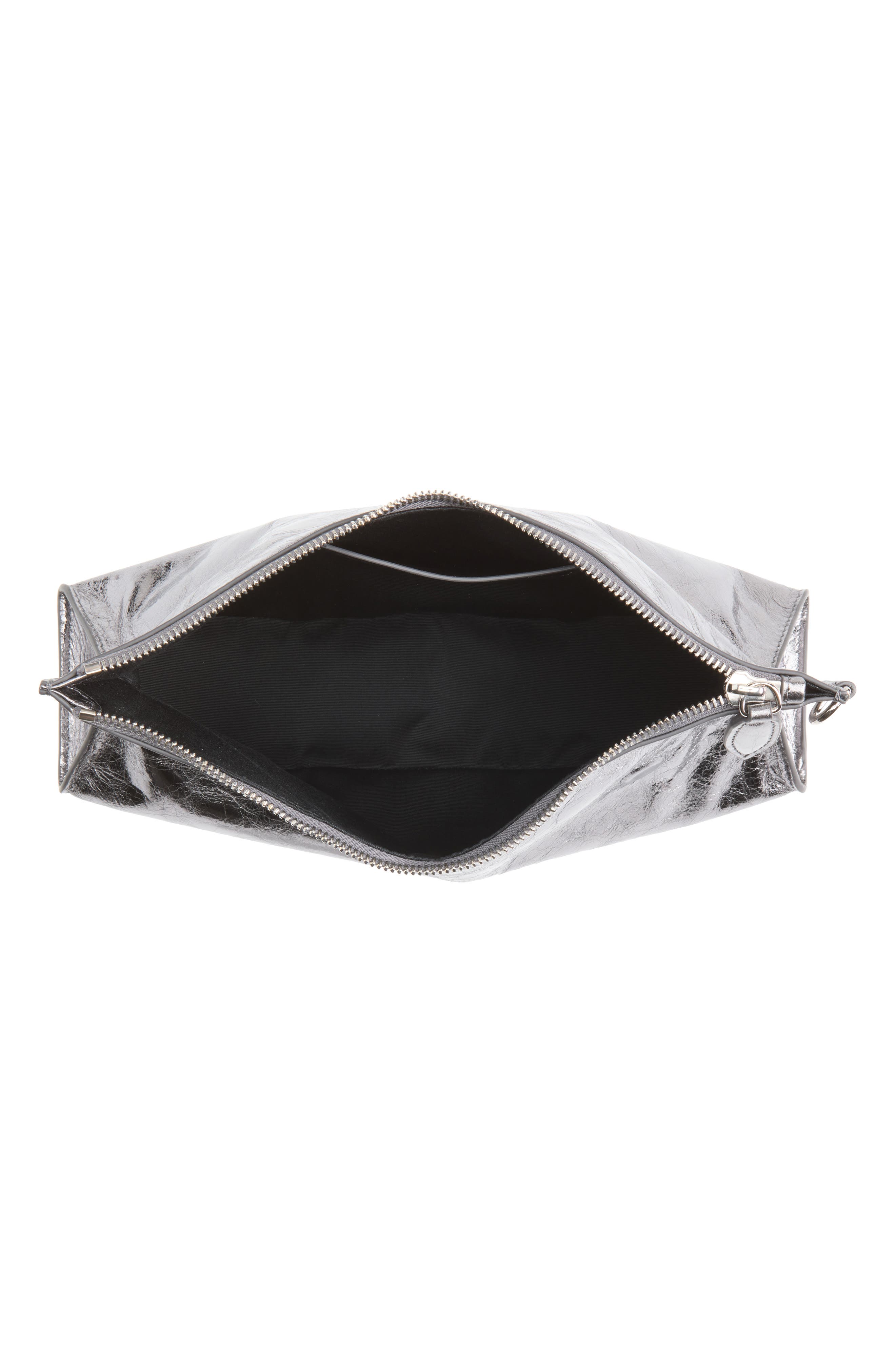 McQueen Manta Crinkled Metallic Leather Clutch, Alternate, color, Lead