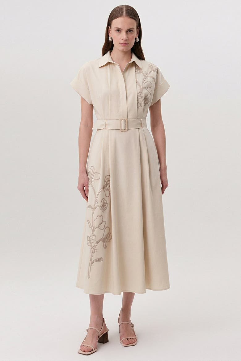 Kelsie Short Sleeve Midi Shirt Dress, Alternate, color, Cream