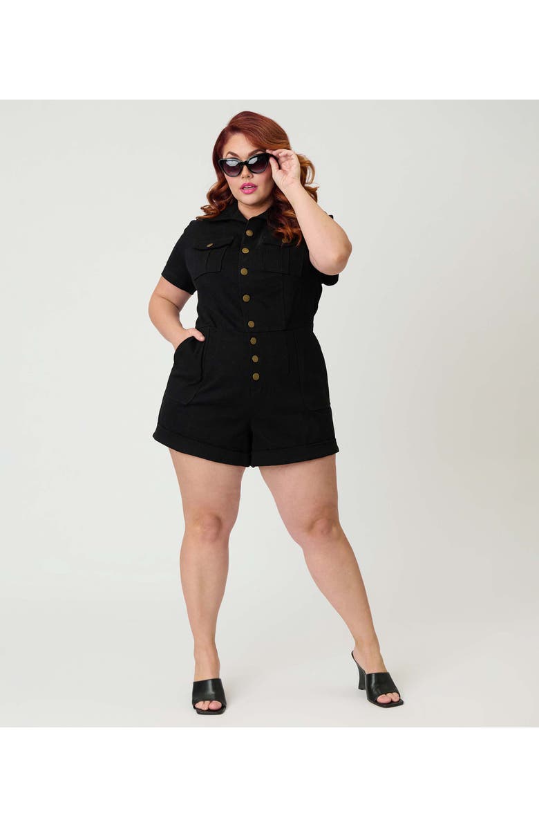 Unique Vintage Plus Size Garage Style Romper, Alternate, color, Black Solid