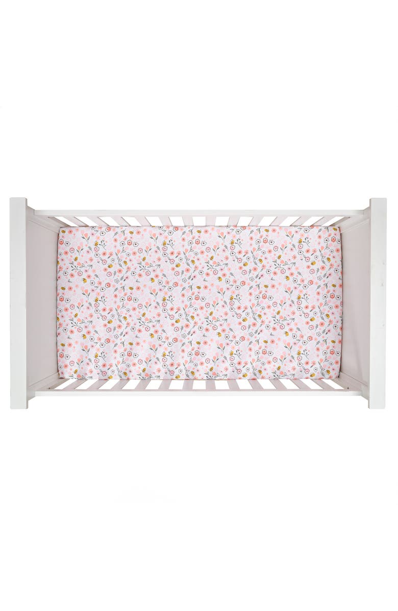 Lambs & Ivy Little Garden 100% Cotton Floral Fitted Crib/Toddler Sheet, Alternate, color, Pink Floral