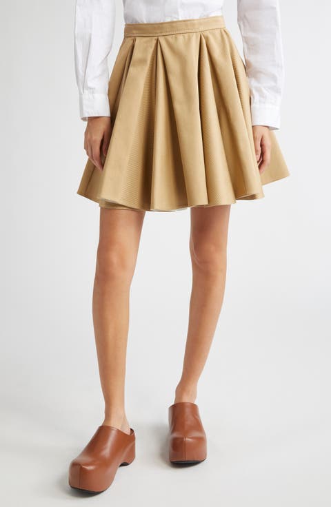 Pleated Cotton Gabardine Skirt