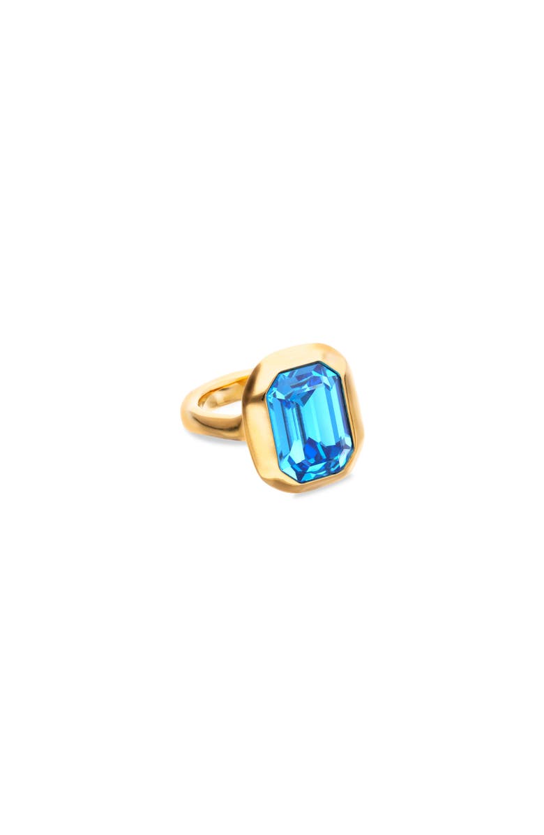 UNODE50 Gold-tone Ring with Emerald-Cut Blue Crystal, Alternate, color, Gold