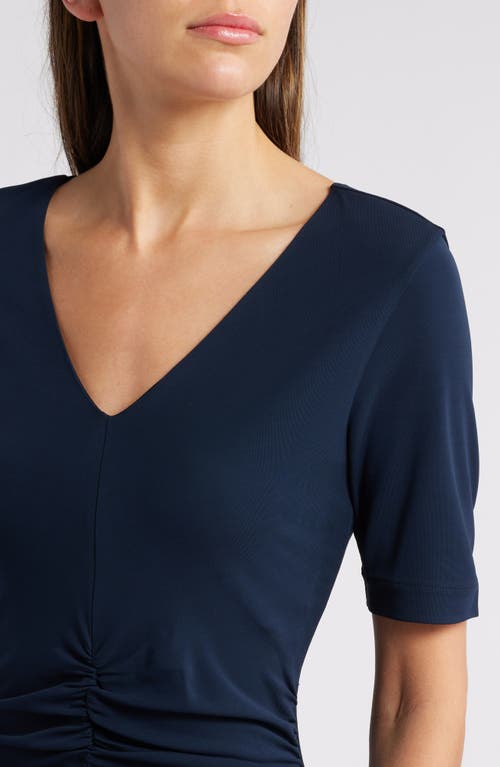 Hugo Boss Boss Erina Ruched Knit Dress In Sky Captain