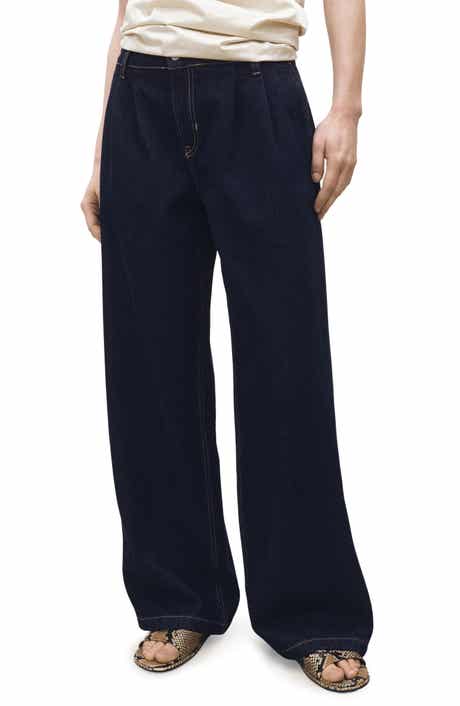Pleated Wide Leg Jeans