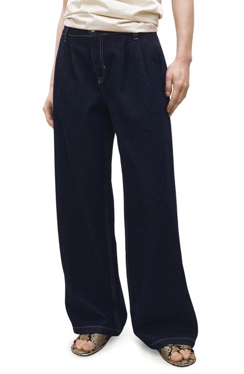 Shop Mango Pleated Wide Leg Jeans In Open Blue