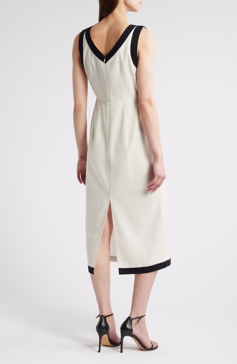 ZOE AND CLAIRE Contrast Trim Linen & Cotton Blend Midi Dress, Alternate, color,