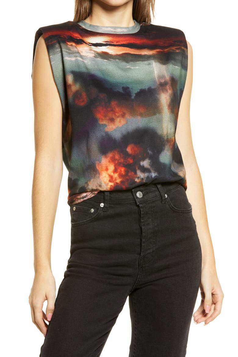 Epiphany Coni Shoulder Pad Tank, Main, color, DUSK RED