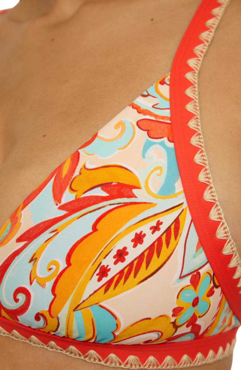 Lucky Brand Phuket Embroidered Trim Bikini Top, Alternate, color, Orange Multi